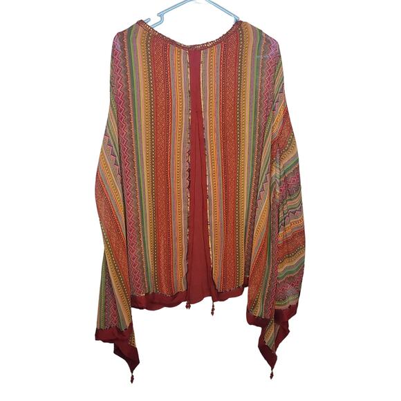 Soft Surroundings Gypset Layered Kimono Tunic Top Red Striped Beaded One Size - Picture 12 of 12